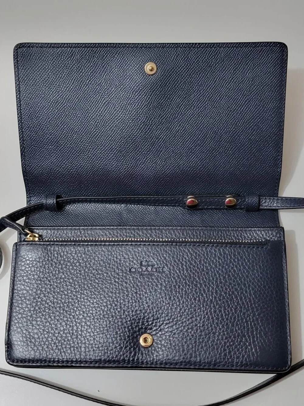 Coach Navy and Gold Pebbled Leather Crossbody